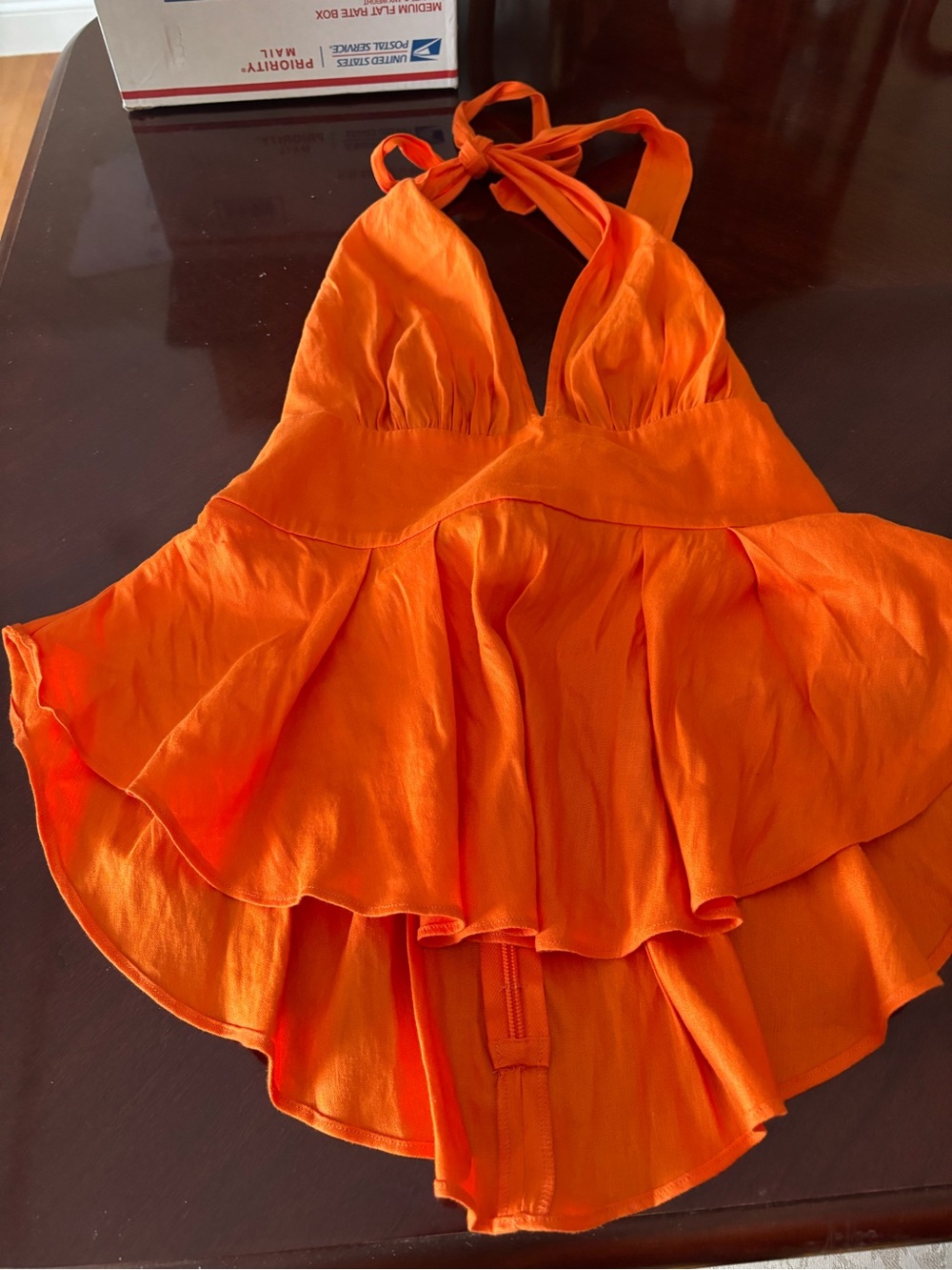 Bebe - orange halter top!  Tie around neck - low back